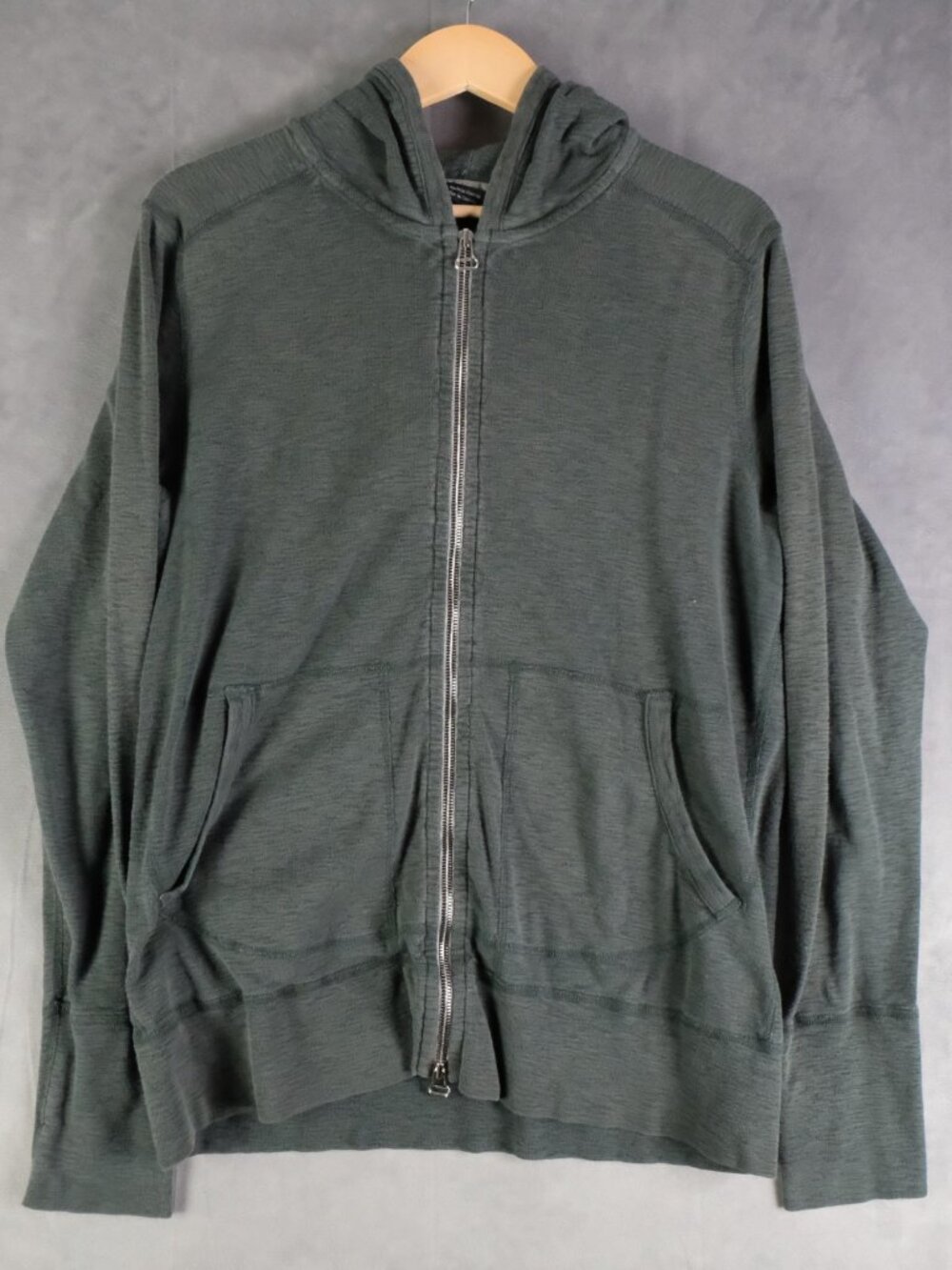 Wing Horns Hoodie Mens Large Green Full Zip Lightweight Stretch
